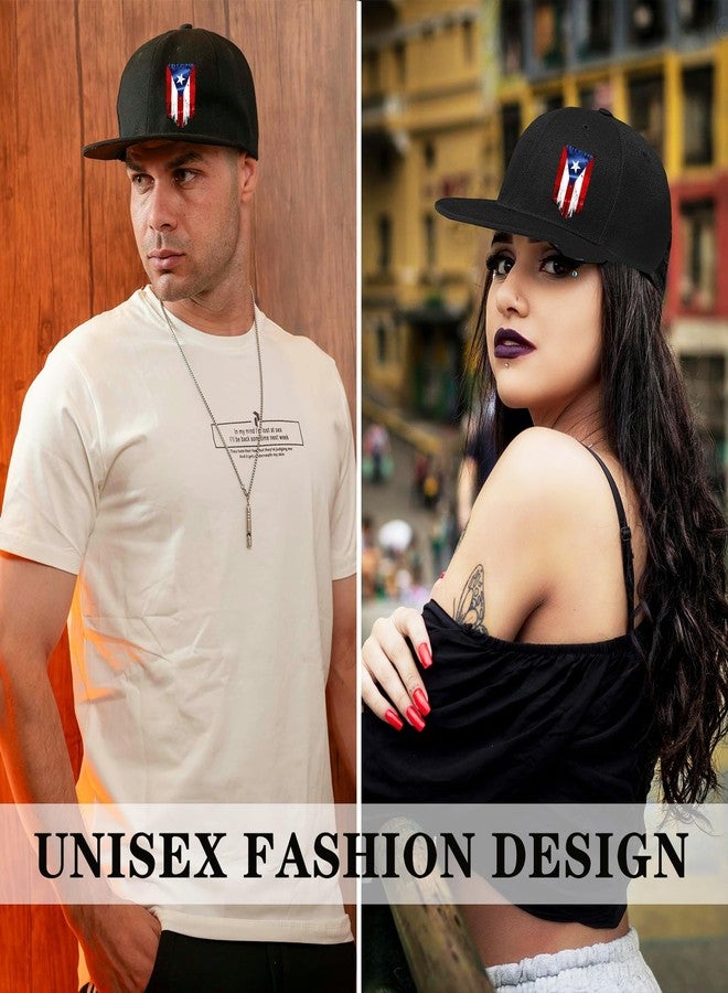 viofre Snapback Hats for Men Puerto Rico Flag Hat Flat Bill Hats for Men Fitted Black Baseball Cap Mens Hip Hop Adjustable Snap Back Trucker Hat Cool Skateboard Accessories Dad Caps Mens Gifts - Image 5