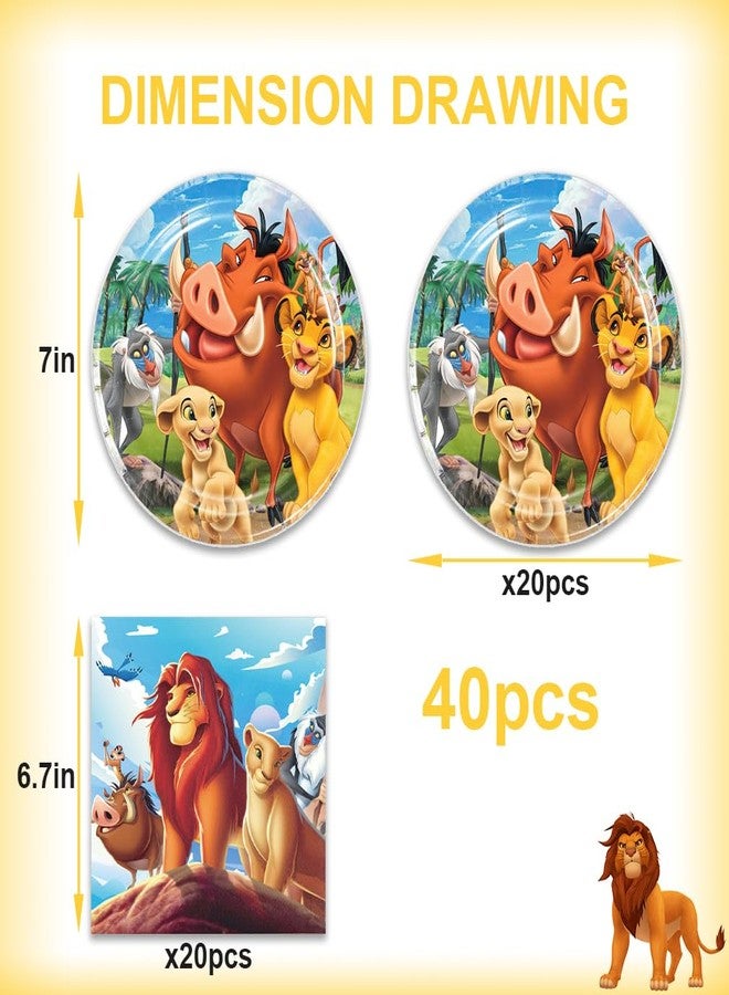 OMTO 40Pack Lion-Kings birthday Party Supplies include 20 plates, 20 napkins for the Lion party decoration - Image 4