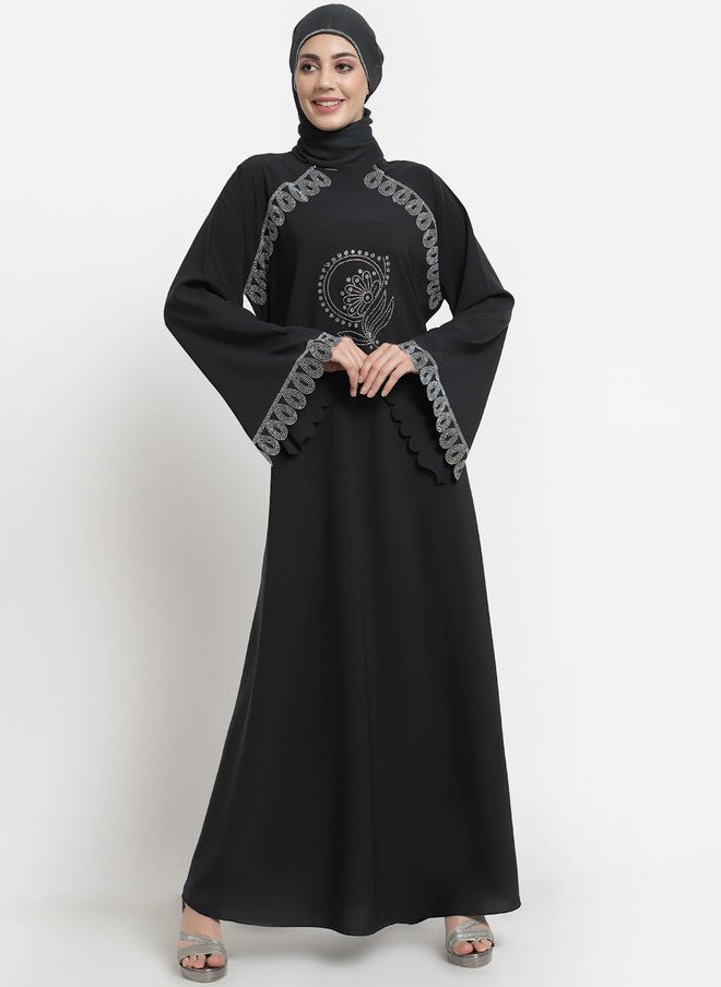 Arrabi برقع نسائي أسود سادة مع وشاح - Image 5