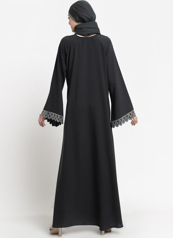 Arrabi برقع نسائي أسود سادة مع وشاح - Image 4