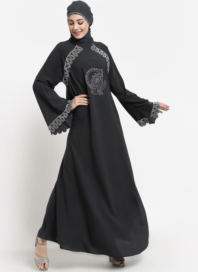 Arrabi برقع نسائي أسود سادة مع وشاح - Image 3