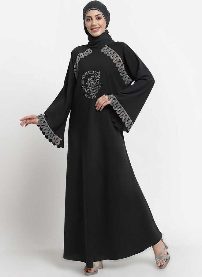 Arrabi برقع نسائي أسود سادة مع وشاح - Image 1