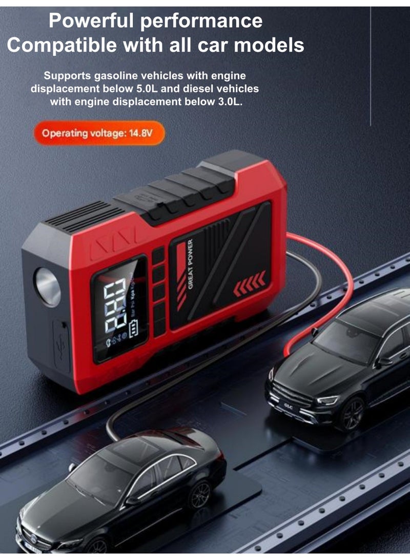 تأخيرات لوجستية، إمداد طارئ | جهاز تشغيل السيارة | سعة عالية 20000 مللي أمبير | تيار ذروة يصل إلى 2500 أمبير | يُشغل بسهولة سيارات 12 فولت (مناسب لمحركات البنزين 8.0 لتر/الديزل 6.5 لتر) | مزود بضوء طوارئ بثلاثة أوضاع وكابل توصيل ذكي | تصنيع مصنع عالي الجودة | هدية مثالية | مزود بشاشة LED | مصباح يدوي | بنك طاقة وسعة تخزين كبيرة (يشمل حقيبة تخزين). - Image 3