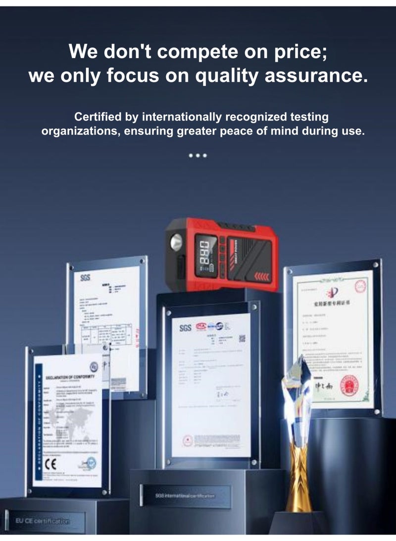 تأخيرات لوجستية، إمداد طارئ | جهاز تشغيل السيارة | سعة عالية 20000 مللي أمبير | تيار ذروة يصل إلى 2500 أمبير | يُشغل بسهولة سيارات 12 فولت (مناسب لمحركات البنزين 8.0 لتر/الديزل 6.5 لتر) | مزود بضوء طوارئ بثلاثة أوضاع وكابل توصيل ذكي | تصنيع مصنع عالي الجودة | هدية مثالية | مزود بشاشة LED | مصباح يدوي | بنك طاقة وسعة تخزين كبيرة (يشمل حقيبة تخزين). - Image 3