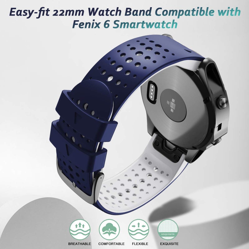 ANCOOL Compatible with Fenix 5/6//7 Watch Band 22mm Quickfit Silicone Soft Sport Band Replacment for Fenix 7/6 Pro/5 Plus/8 47mm/Approach S60/S62/Forerunner 955/965/945/935 (Dark Blue/Black) - Image 3