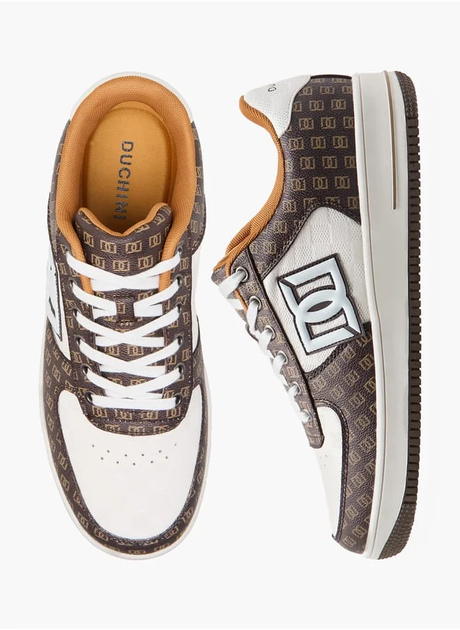 DUCHINI Men's Monogram Print Sneakers with Lace-Up Closure