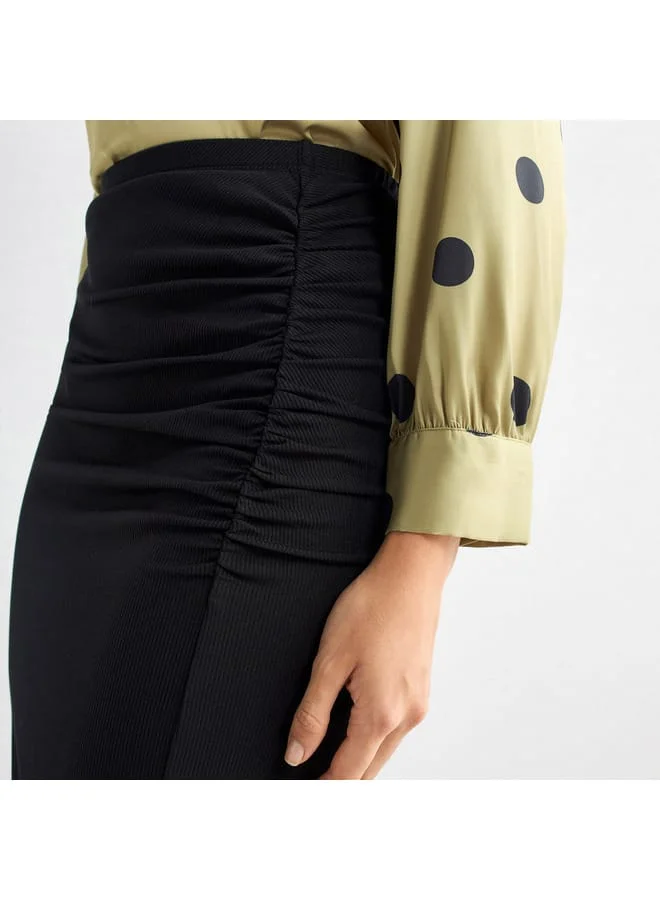 Splash FAV Ruched Detail Midi Pencil Skirt with Slit
