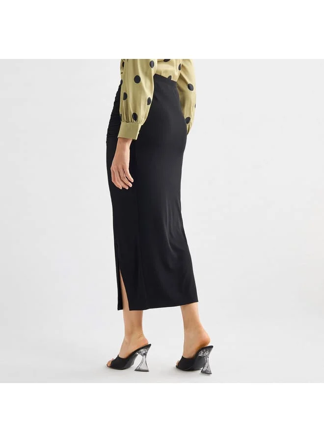 Splash FAV Ruched Detail Midi Pencil Skirt with Slit