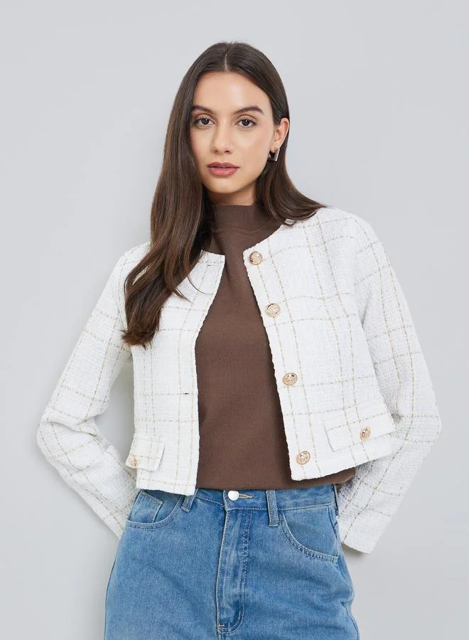 Take Two White Tweed Button Front Jacket