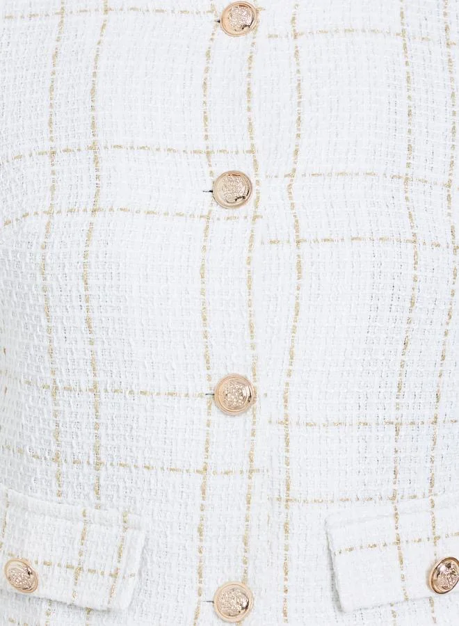 تايك تو جاكيت تويد أبيض بأزرار أمامية
