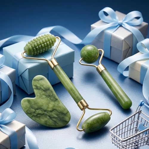 BAIMEI IcyMe Gua Sha and Jade Roller for Face Natural Jade Face Roller with Ridge Design for Reducing Puffiness Skin FirmingFacial Sculpting Tool Self Care Gift for Women Men - Image 3