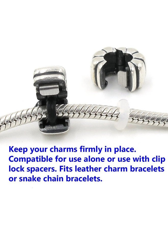 روبيكا مشابك قفل بمشبك خرز مع سدادة سيليكون أورينج تناسب سوار ساحر أوروبي (10 قطع فضية) - Image 2