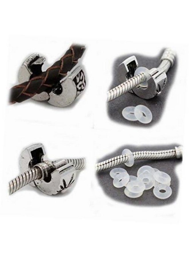 روبيكا مشابك قفل بمشبك خرز مع سدادة سيليكون أورينج تناسب سوار ساحر أوروبي (10 قطع فضية) - Image 4