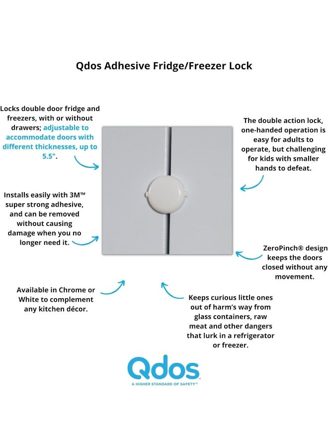Qdos Safety Adhesive Fridge/Freezer Lock | White | Easy One Handed Operation - Patented ZeroPinch Design - Unique Modern Design Refrigerator Lock - Baby Proofing Doesn't Have to be Ugly - Image 2