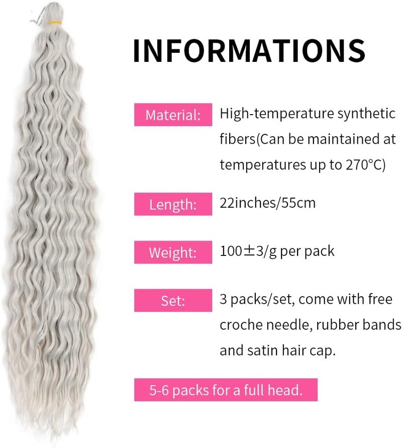 DSOAR 22 Inch 3 Packs Deep Twist Crochet Hair Crochet Braids Bohemian Curly Ocean Wave Hair Bundles Deep Wave Synthetic Hair Extensions for Women Girls - Image 4
