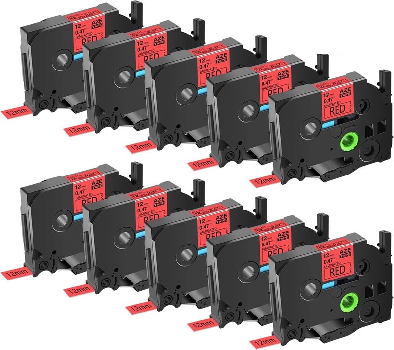 متوافق مع طابعات العلامات PT-H110 | شرائط علامات مقواة بسماكة 6-24 مم (تحل محل TZ/TZe-231/241) للتعليمات متعددة الأحجام (10 شرائط سوداء على حمراء، سماكة 6 مم) - Image 1