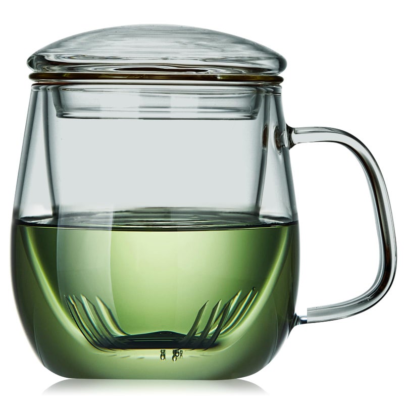 Glass Tea Cup with Infuser and Lid 176oz520ml Large Borosilicate Teacup Clear Mug for Loose Leaf Tea Blooming Tea Tea Bags  Perfect Christmas or Birthday Gift for Men