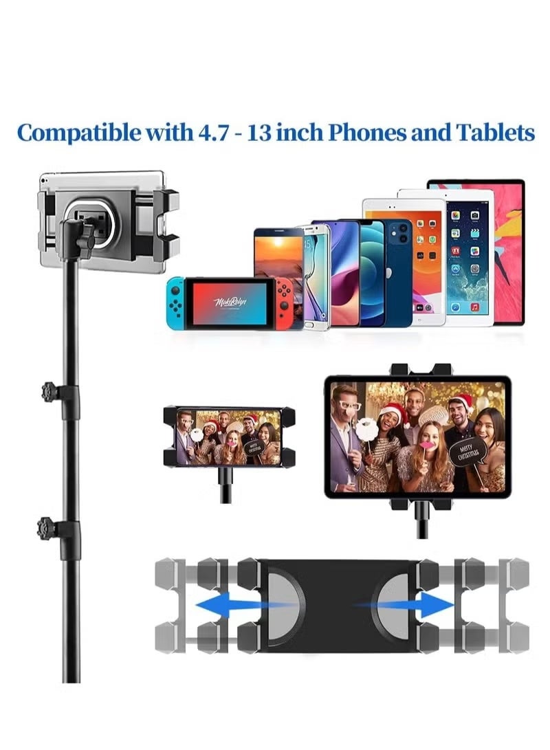 Rabos Tablet Stand Holder, iPad Tripod Floor Holder with Height Adjustable, 360 Rotating Cell Phone Stand for Video Recording, Compatible with iPad Pro, Mini, Air, iPhone and 4.7-13" Tablets Phones - Image 2