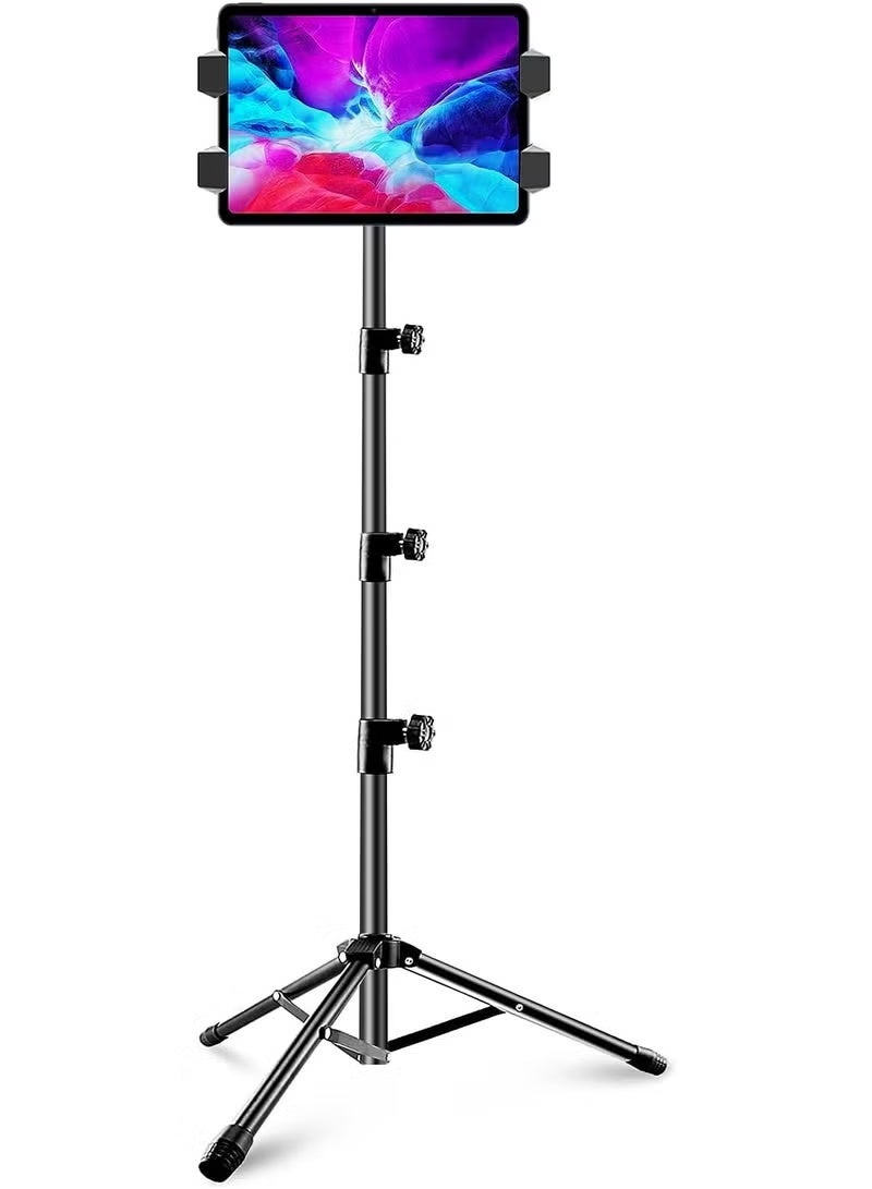 Rabos Tablet Stand Holder, iPad Tripod Floor Holder with Height Adjustable, 360 Rotating Cell Phone Stand for Video Recording, Compatible with iPad Pro, Mini, Air, iPhone and 4.7-13" Tablets Phones - Image 1