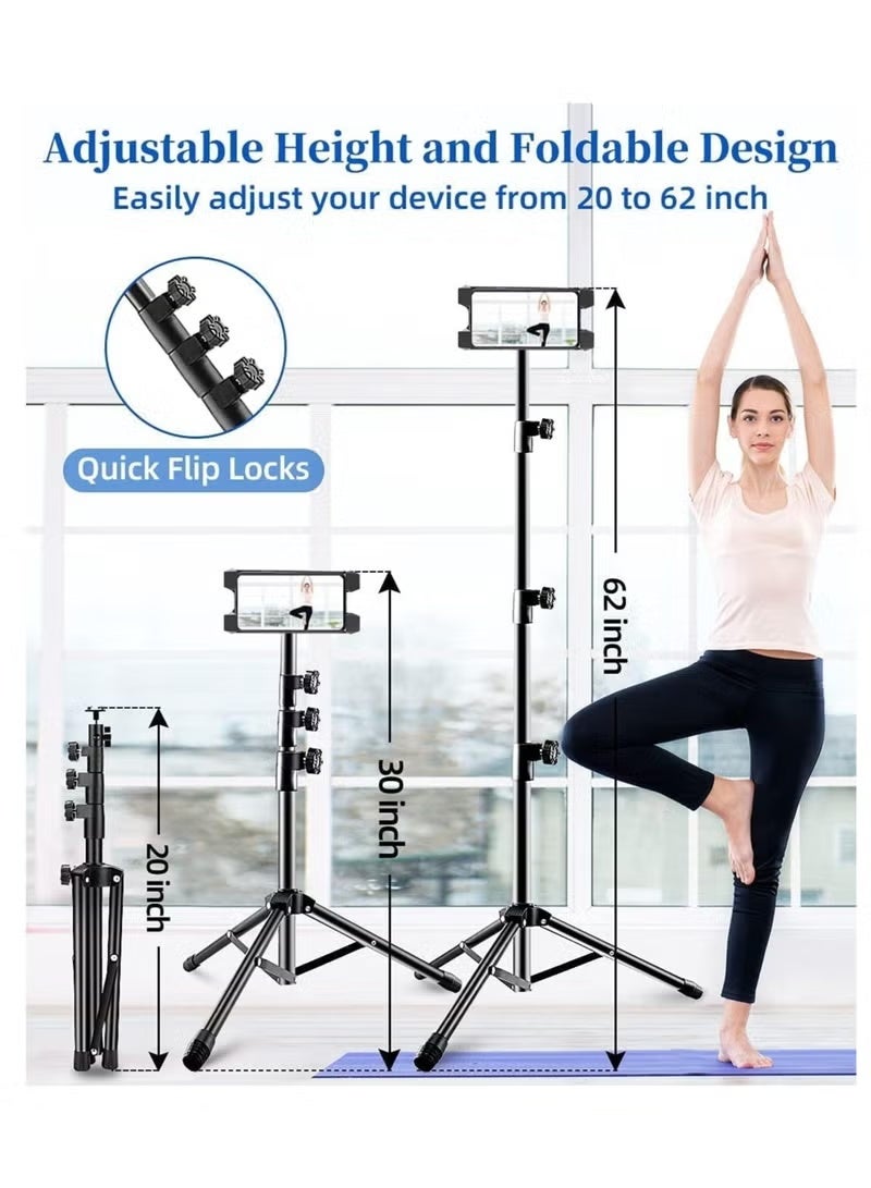 Rabos Tablet Stand Holder, iPad Tripod Floor Holder with Height Adjustable, 360 Rotating Cell Phone Stand for Video Recording, Compatible with iPad Pro, Mini, Air, iPhone and 4.7-13" Tablets Phones - Image 3