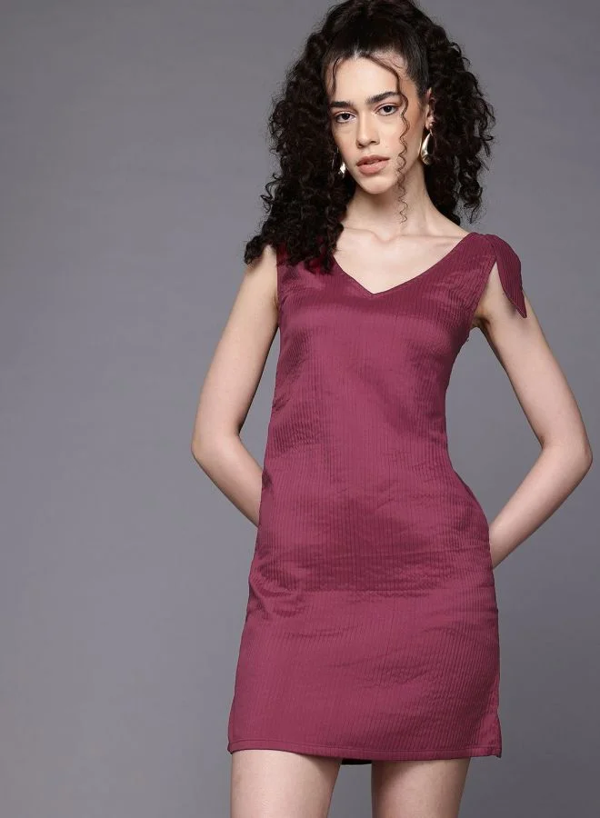 Freehand  Women Fit and Flared Textured V-Neck Sleeveless Shift Dress for Women | Best Price UAE