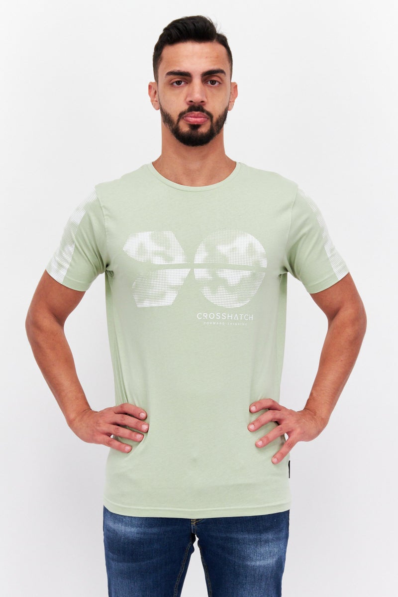 CROSSHATCH Men Round Neck Short Sleeve Brand Logo T Shirt, Sage - Image 1