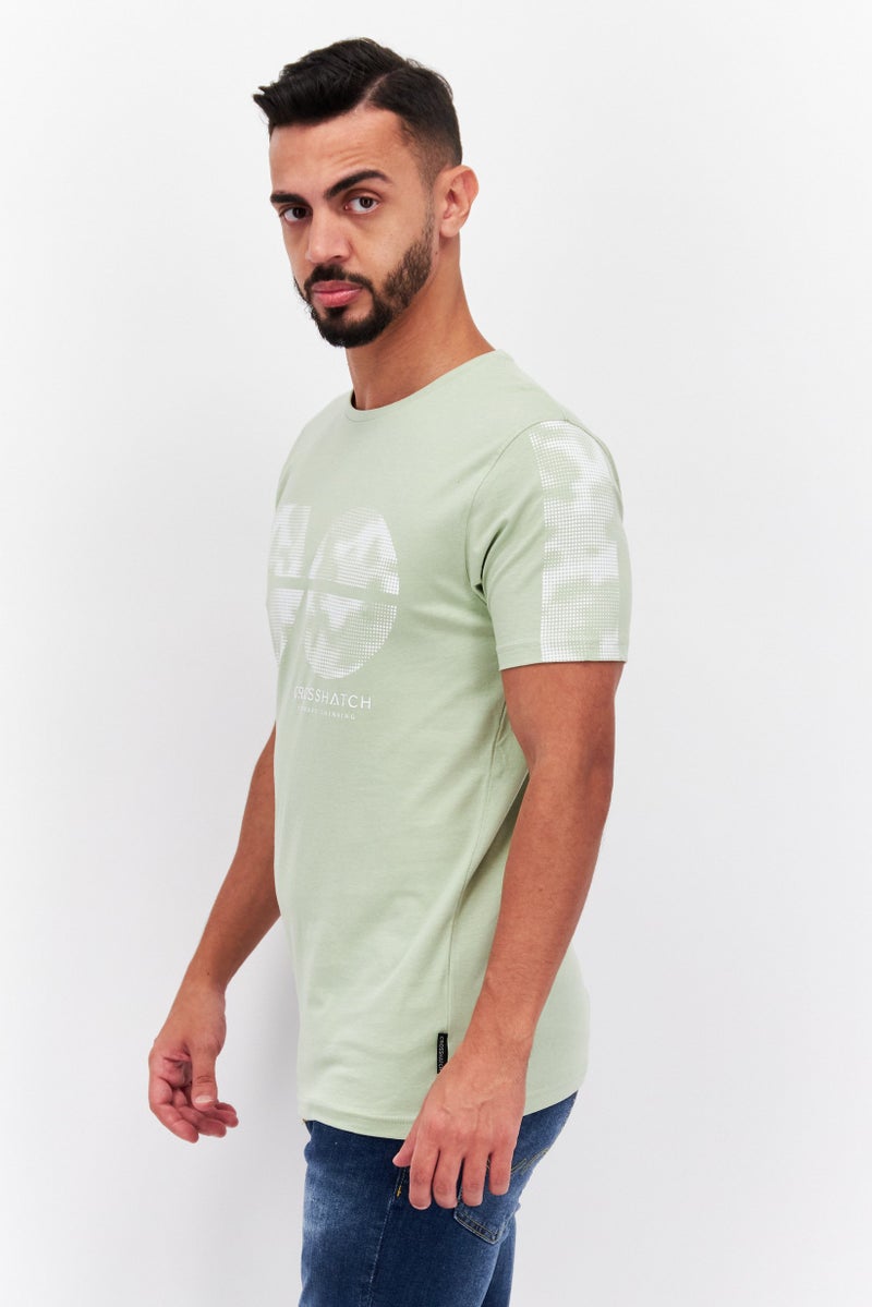 CROSSHATCH Men Round Neck Short Sleeve Brand Logo T Shirt, Sage - Image 2