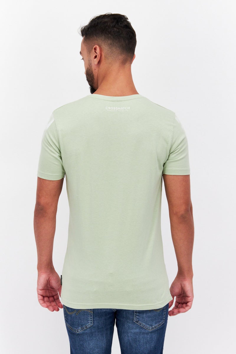 CROSSHATCH Men Round Neck Short Sleeve Brand Logo T Shirt, Sage - Image 4