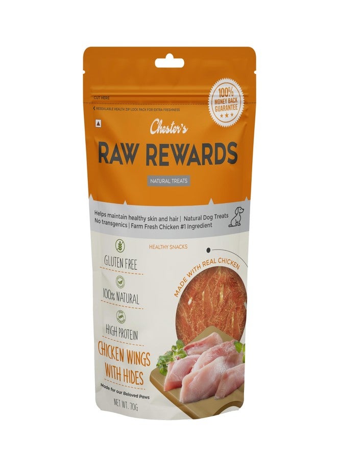 Raw Rewards Dog Treats - Chicken Wings with Hides- 70gm - Image 1