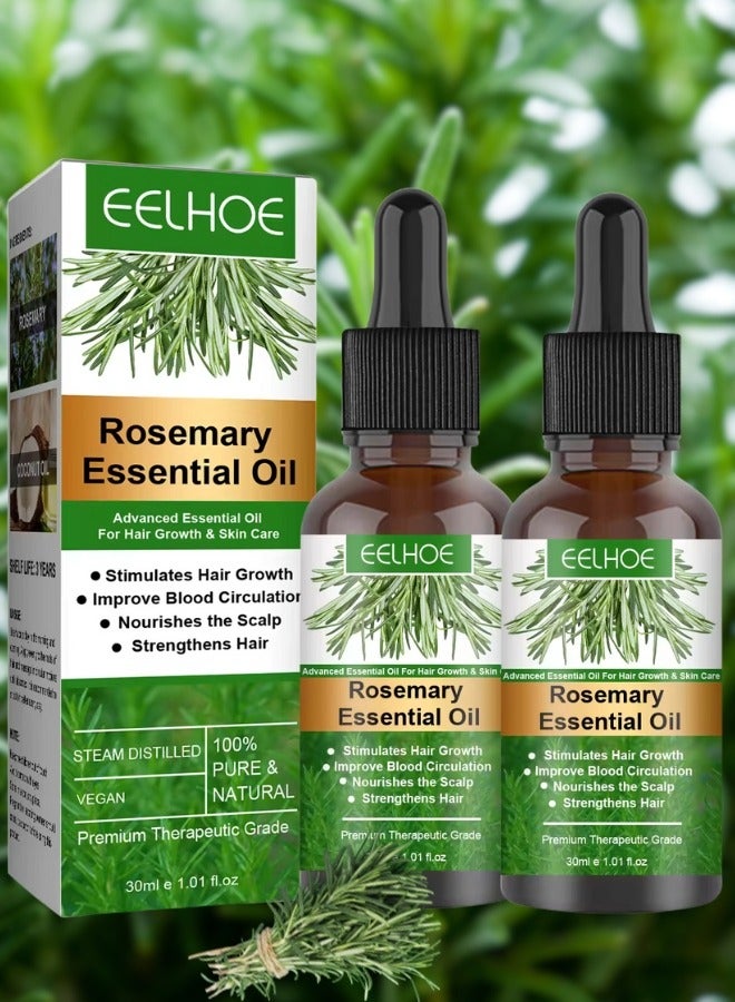 EELHOE 2 Pcs Rosemary Essential Oil for Hair Growth Pure Organic Rosemary Oil for Dry Damaged Hair Scalp Oil Premium Quality Oil Hair Loss  Treatment Oil Hair Growth Serum for Men and Women (30mlx2) - Image 1