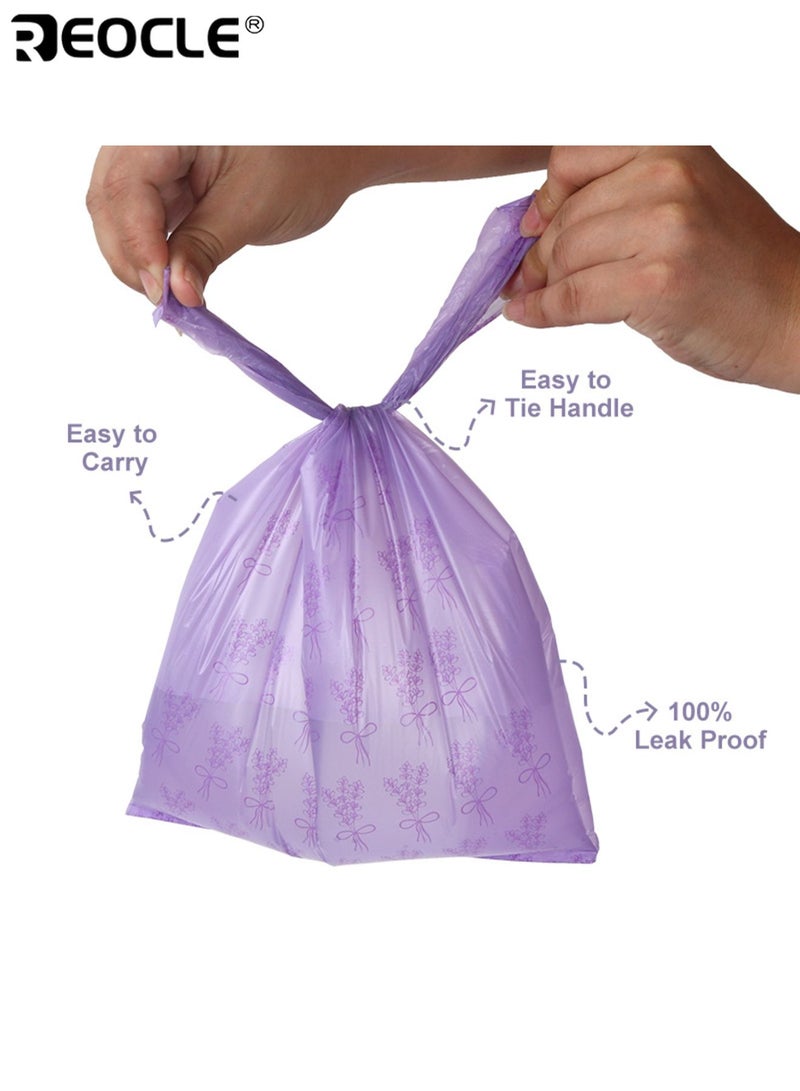 ريوكل 100 قطعة من أكياس حفاضات الأطفال التي تستخدم لمرة واحدة مع علامات ربط سهلة وتصميم برائحة اللافندر وأكياس التخلص من الحفاضات مع خاصية منع التسرب لنفايات الحيوانات الأليفة للأطفال - Image 4