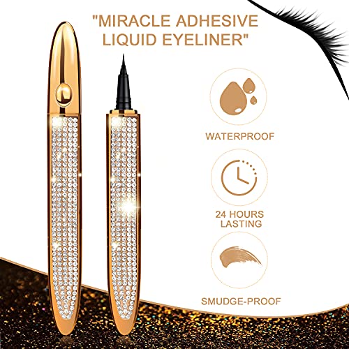ICORIC Liquid Eyeliner Pen Waterproof, Magic Self-adhesive Long-Lasting Eyelash Glue Pen, Magnetic Eyeliner, No Blooming Quick Drying Magnetic Eye Liner (Gold Black 1 PCS) - Image 2