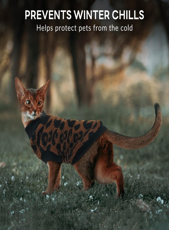 بوماي بوريتي كنزة شتوية دافئة للقطط من بوميبوريتي - نسيج محبوك فائق النعومة والمرونة مع صوف فاخر، تصميم سهل الارتداء مع ياقة وأساور مضلعة، زي قطط مطاطي للاستخدام الداخلي والخارجي، بني، مقاس صغير - Image 3