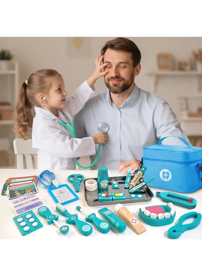 XZZO Doctor Kit for Toddlers 3-5, Wooden Kids Dentist Play Set, Doctor Play Set Pretend Play Toys for Toddlers , Realistic Wooden Medical Kit Role Play Set, Gifts for Boys Girls 3+ Years - Image 5