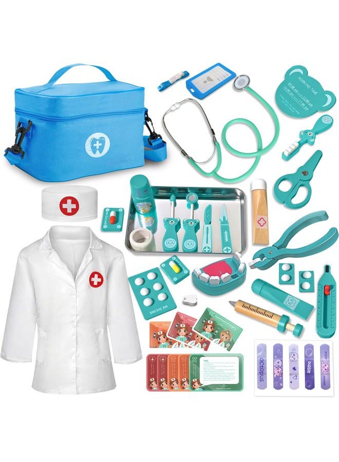 XZZO Doctor Kit for Toddlers 3-5, Wooden Kids Dentist Play Set, Doctor Play Set Pretend Play Toys for Toddlers , Realistic Wooden Medical Kit Role Play Set, Gifts for Boys Girls 3+ Years - Image 1