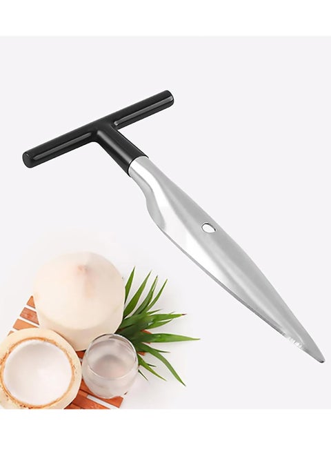 Stainless Steel Coconut Meat Removal Tool - Scraper Knife with Wooden, Non-Slip Handle (Opener)