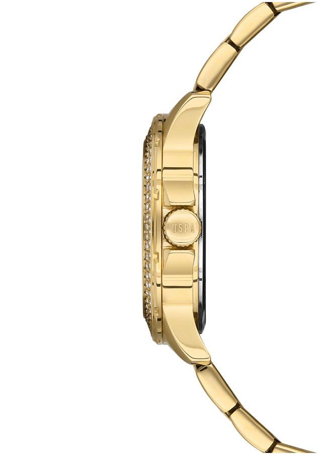 U.S. Polo Assn. U.S. Polo Assn. Crossing 37mm Ladies' Green Dial Chronograph Watch with Gold Stainless Steel Band - USPA2042-06, Glamorous Style for the Fashion-Forward  - Image 2