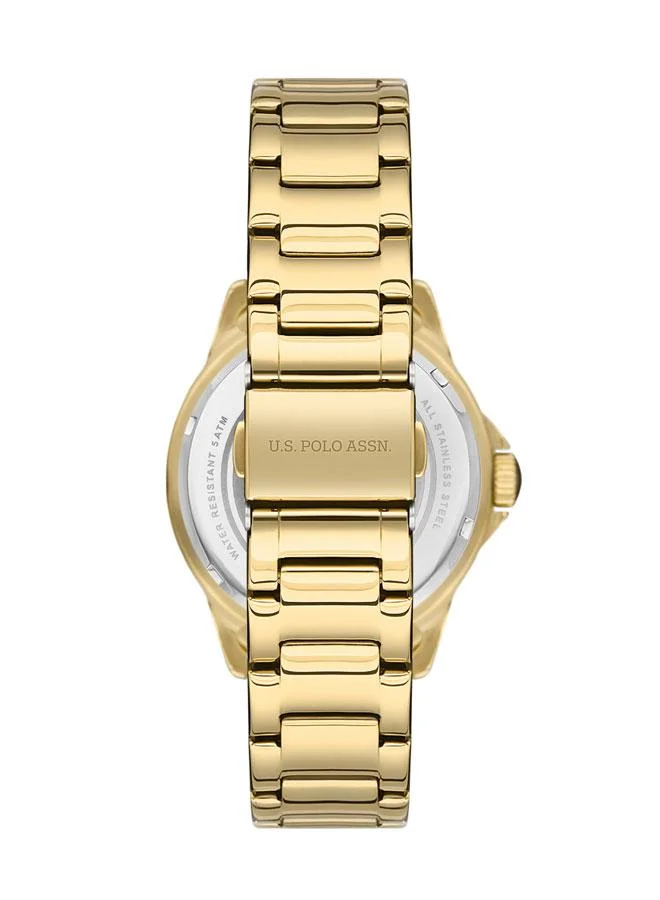 U.S. Polo Assn. Crossing 37mm Chronograph Women's Watch with Green Dial & Gold Plated Stainless Steel Bracelet