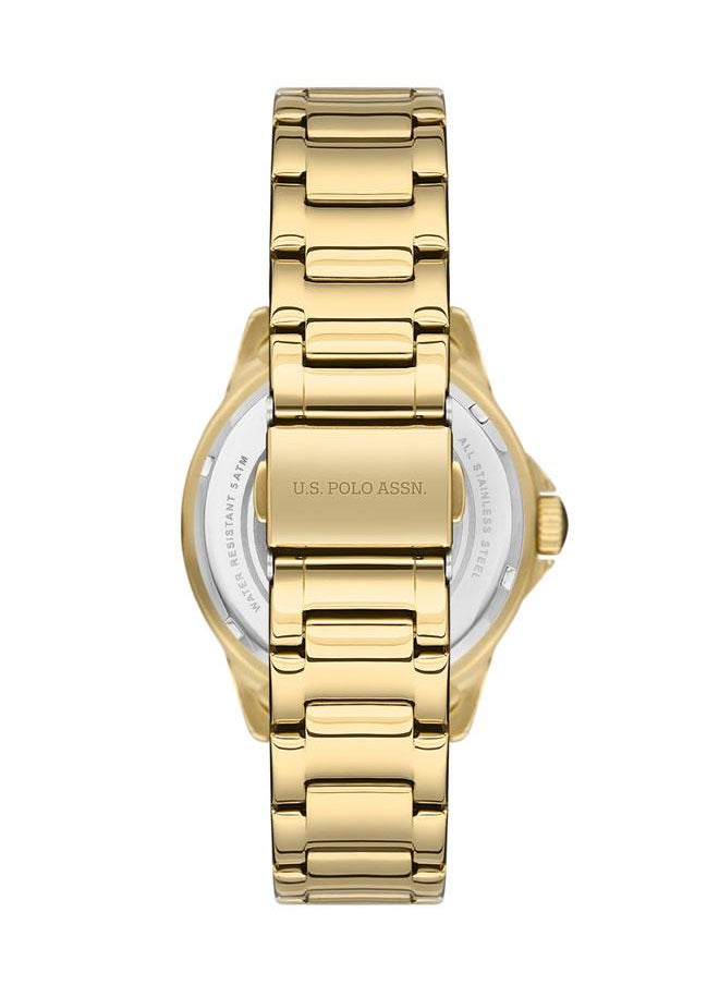 U.S. Polo Assn. U.S. Polo Assn. Crossing 37mm Ladies' Green Dial Chronograph Watch with Gold Stainless Steel Band - USPA2042-06, Glamorous Style for the Fashion-Forward  - Image 3