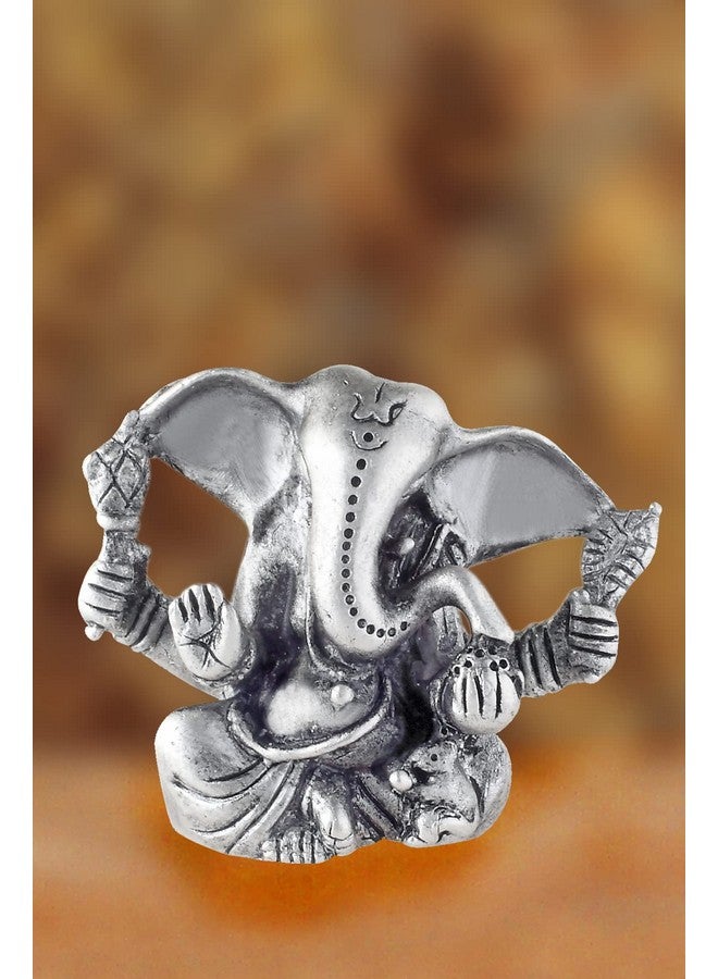 PRD CARATCAFE Silver Ganesha Murti for Car Dashboard, Home & Office Use Made in Pure 925 Solid Chandi Metal Idol of Ganesh Ji with Big Ears. Antique Look Gift for All Occasions & Festivals - Image 2