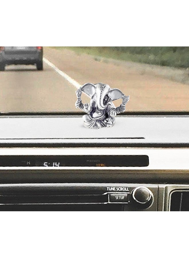 PRD CARATCAFE Silver Ganesha Murti for Car Dashboard, Home & Office Use Made in Pure 925 Solid Chandi Metal Idol of Ganesh Ji with Big Ears. Antique Look Gift for All Occasions & Festivals - Image 5