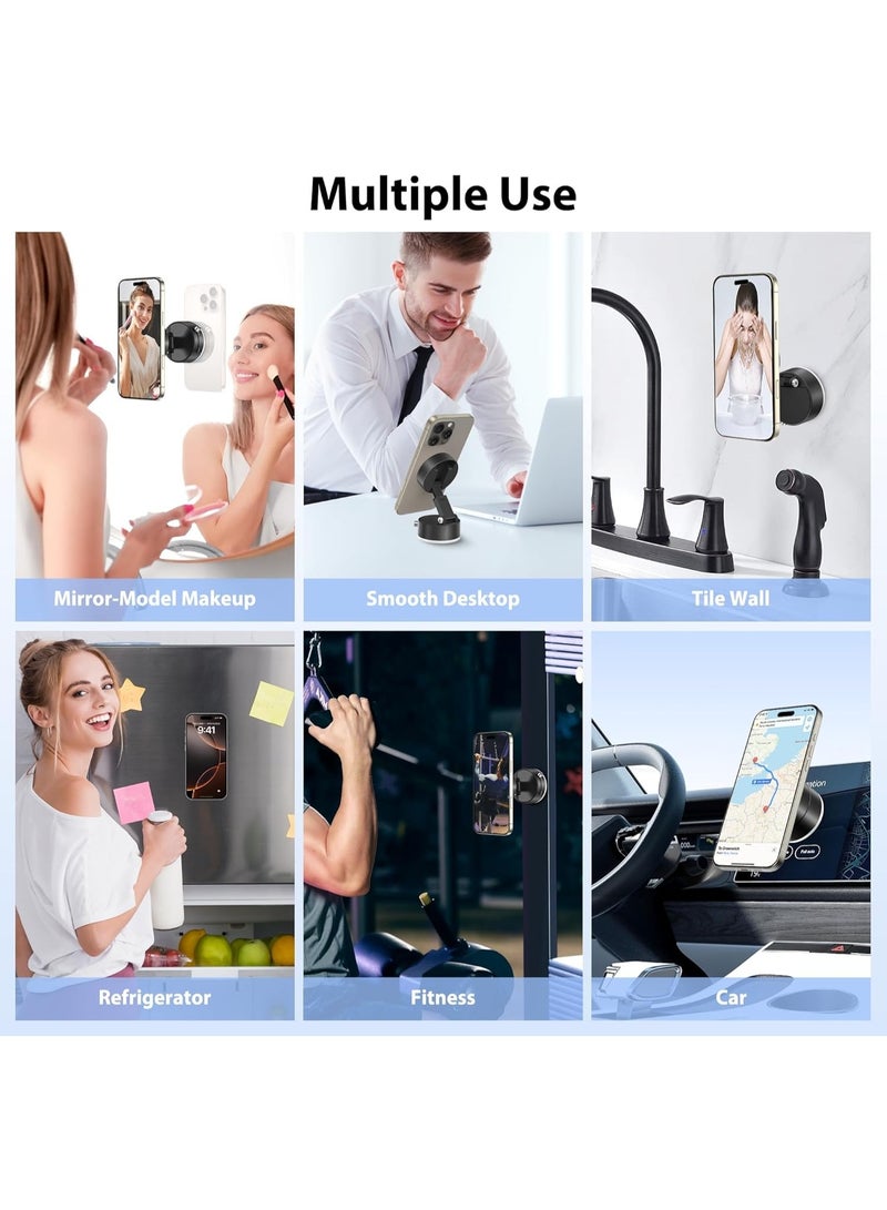 Foldable Magnetic Phone Holder – Strong Suction Cup, 360° Rotatable, Adjustable Arm, Dual-Sided Magnet, Universal Car, Mirror, Shower & Gym Stand for iPhone & Android - Image 3