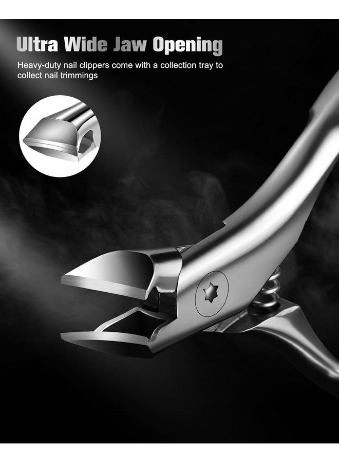 FERYES Wide Jaw Thick Toenail Clippers Thick Toenails - Precision Stainless Steel Toe Nail Clippers For Thick Nails For Seniors With Catcher - Silver - Image 2