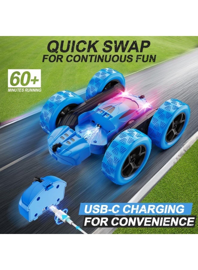 general Remote Control Car, RC Cars Toys for Kids Ages 6-12, 4WD Stunt Car with LED Lights & 360° Flips, 2.4GHz, Upgraded USB-C Modular Batteries, 8-10 Year Old Boys Birthday Gift 1-Blue - Image 3