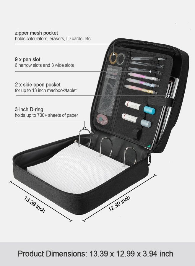 HINOOR 3-Inch 3-Ring Zipper Binder with Shoulder Strap, D-Ring Zip Up Binder with 700 Sheets Capacity, Compatible with 13" MacBook, Zippered Binder Bag for Middle School (Black) - Image 3