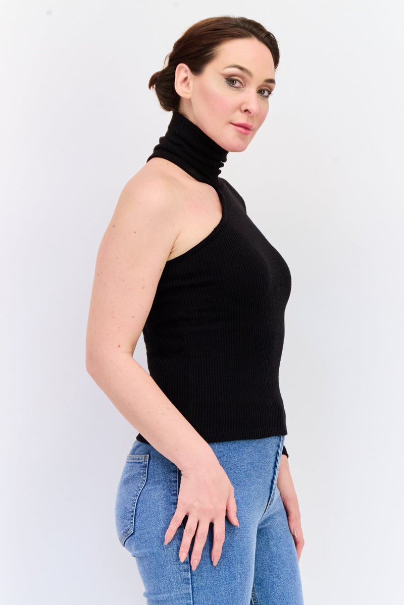 KOTON بلوزة نسائية بكم واحد وياقة على شكل سلحفاة، سوداء - Image 2