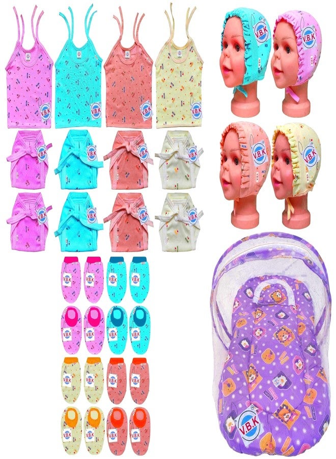 V.B.K® New Born Dress With Jabla,Nappy, Mitten Booties and Cap and Bedding Set With Mosquito Net, 0 to 3 Month - Image 1