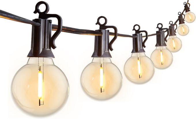 Brightown Outdoor String Lights 25 Feet G40 Globe LED Patio Lights with 13 Edison Plastic Bulbs(1 Spare), Waterproof Connectable Hanging Lights for Backyard Porch Balcony Party Decor, E12 Socket Base, Black - Image 1