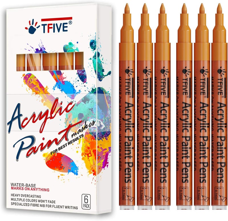 TFIVE Orange Marker Paint Pens - 6 Pack Acrylic Orange Permanent Marker, 0.7mm Extra Fine Tip Paint Pen for Art Projects, Drawing, Rock Painting, Ceramic, Glass, Wood, Plastic, Metal, Canvas DIY Crafts - Image 1