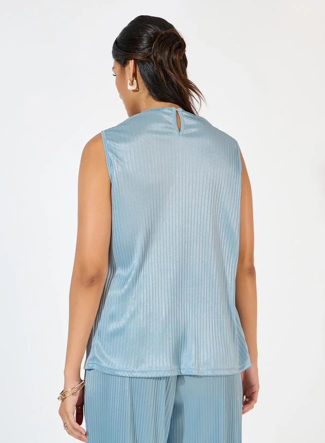Styli Sleeveless Pleated Top with Cowl Neck